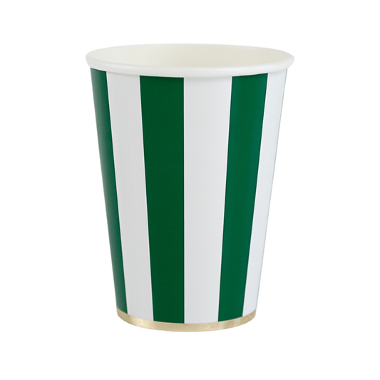 Emerald Green Cabana Stripe Cups | Set of 8