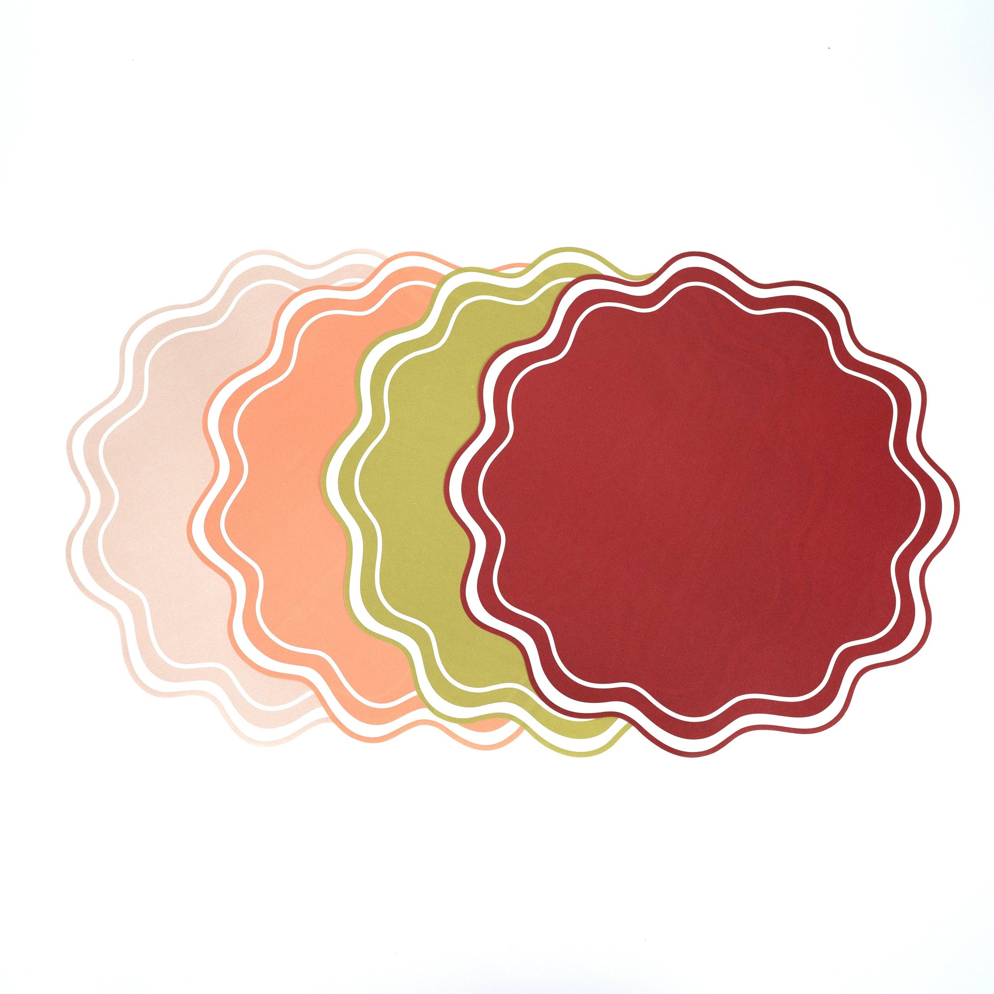 Beige wavy scallop paper placemats by Gatherings by Curated Paperie, 14-inch size, set of 12 for table decor.