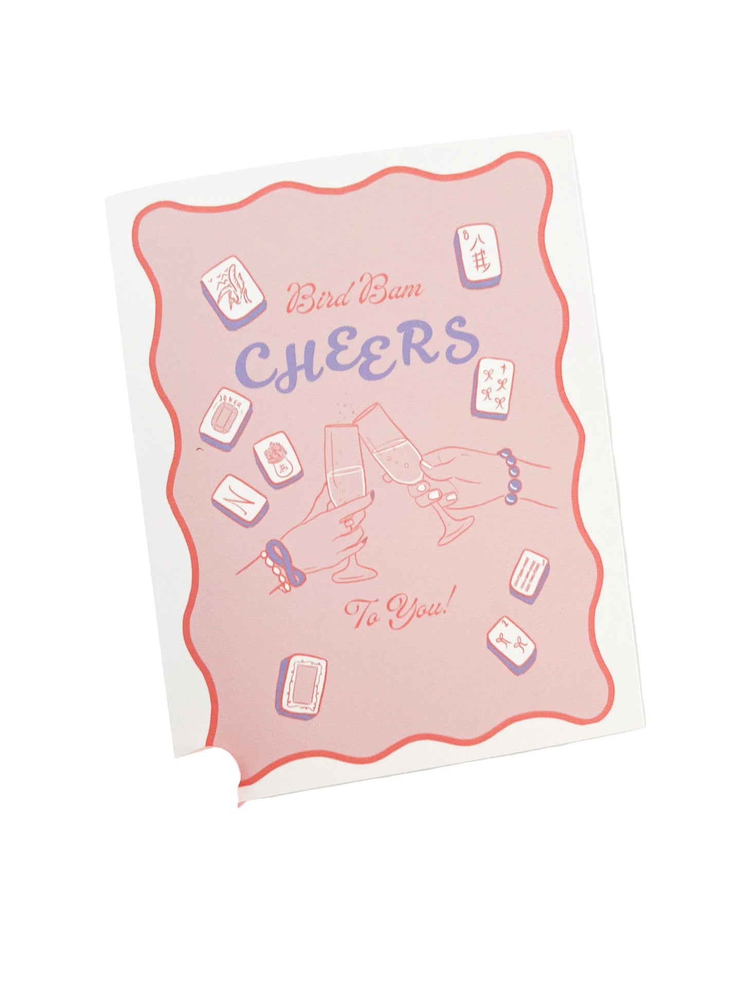 Mahjong greeting card featuring bird illustration and humorous message, perfect for celebrating with a fun Thirteenwinks design.