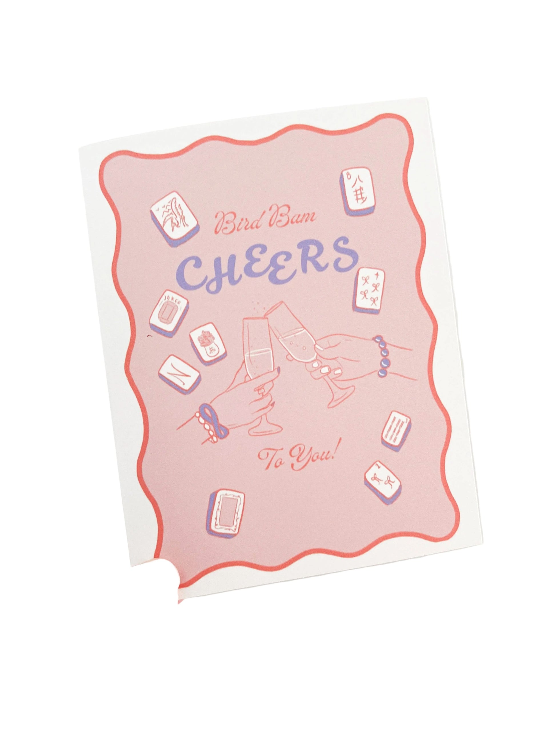 Mahjong greeting card featuring bird illustration and humorous message, perfect for celebrating with a fun Thirteenwinks design.