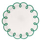 Set of 8 green scalloped paper plates from Slant Collections, 9-inch round disposable plates with decorative scalloped edges.