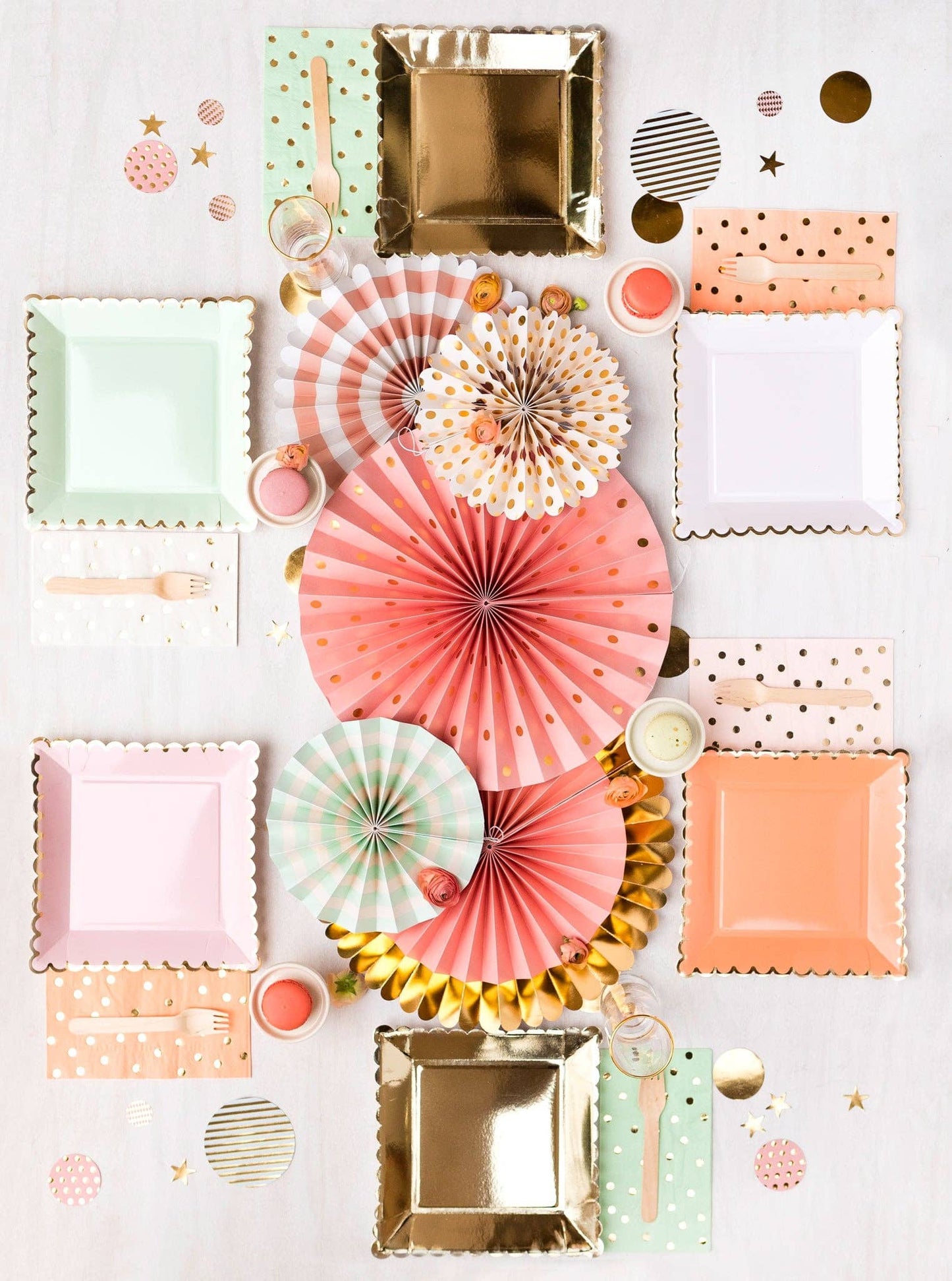 Blush Gold Foil Scalloped Square Plates - 9" | Set of 8 - Porcupine Paper Co.