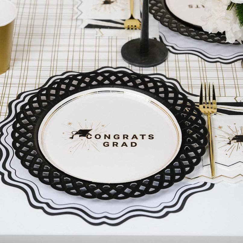 Black Basketweave Dinner Paper Plates by Gatherings by Curated Paperie featuring a woven basketweave design for elegant dining.