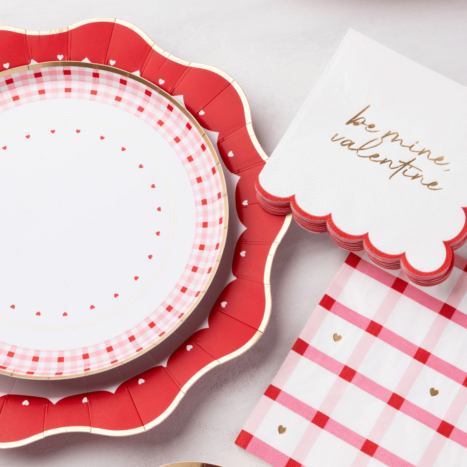 Valentine Red Gingham Dessert Plates 8.25" | Set of 8 - Porcupine Paper Co.