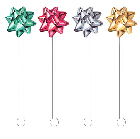 Christmas Gift Bows Stir Sticks | Pack of 4