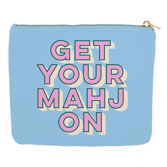 Mahjong Zipper Canvas Card Pouch by Soiree Sisters featuring a colorful mahjong tile design and secure zipper closure.