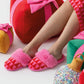 Pink Felicity Trees slippers in two sizes by Shiraleah, featuring a cozy, tree-themed design for comfortable indoor wear.