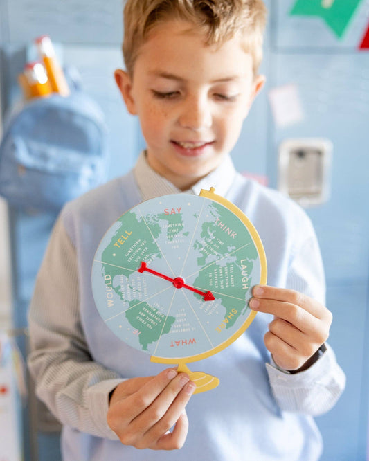My Mind’s Eye back to school spinner game with colorful educational graphics on a round spinner for kids.