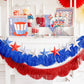 Fringed scallop banner set by My Mind’s Eye with colorful scalloped fabric flags for party decorations.