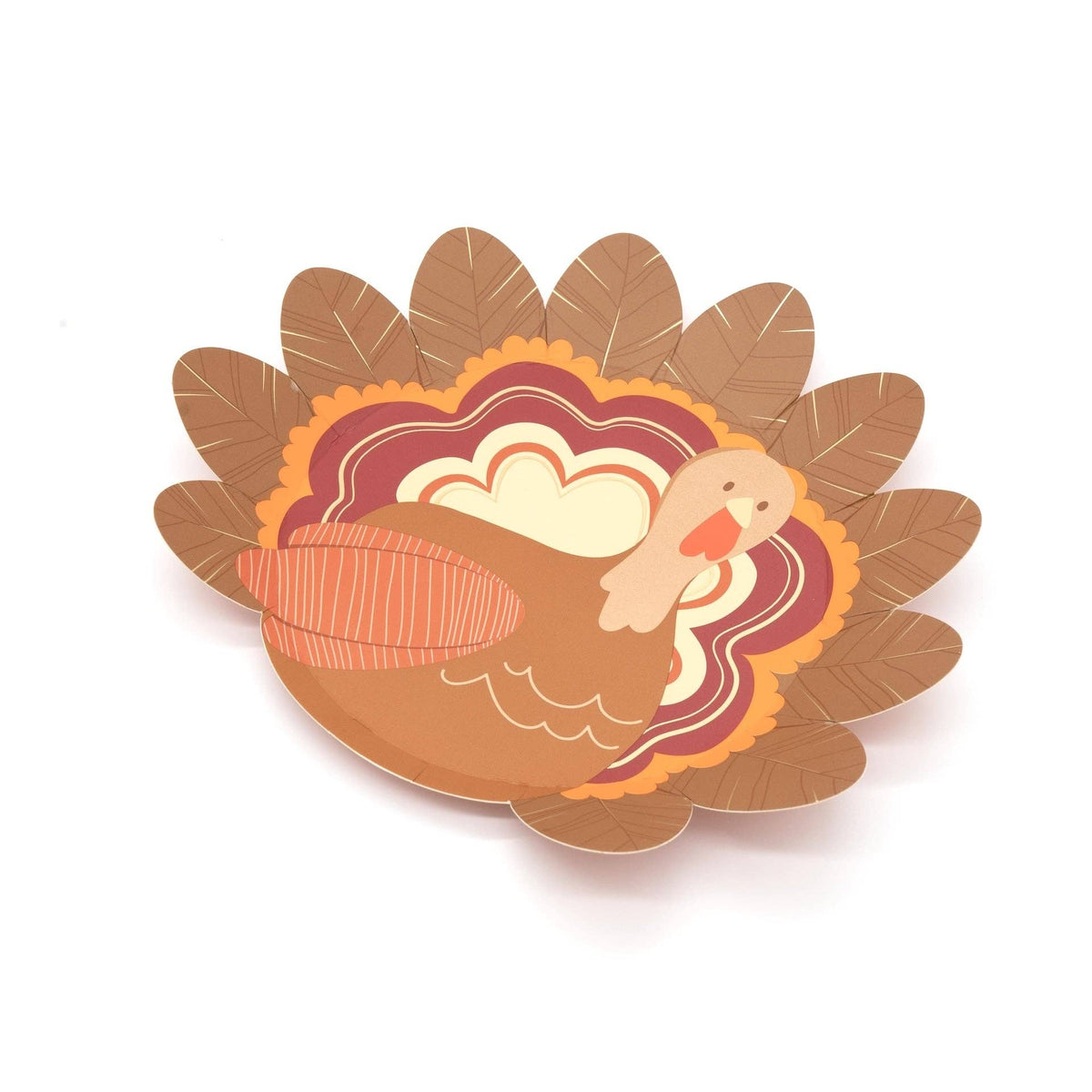 Thanksgiving turkey-shaped plates from Gatherings by Curated Paperie, featuring festive and decorative paper tableware.