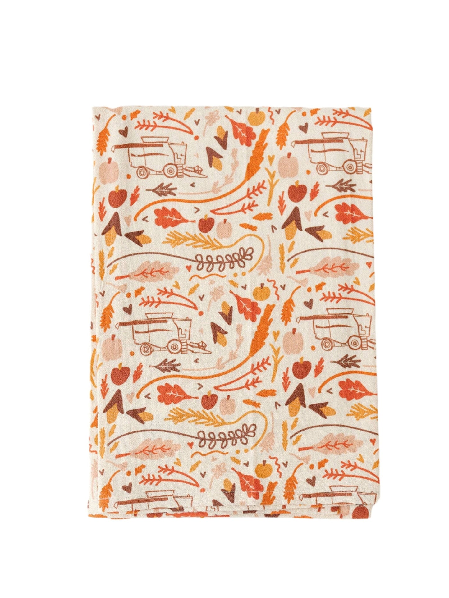 Fall full pattern flour sack towel by Doe A Deer featuring harvest and autumn leaves design on soft fabric.