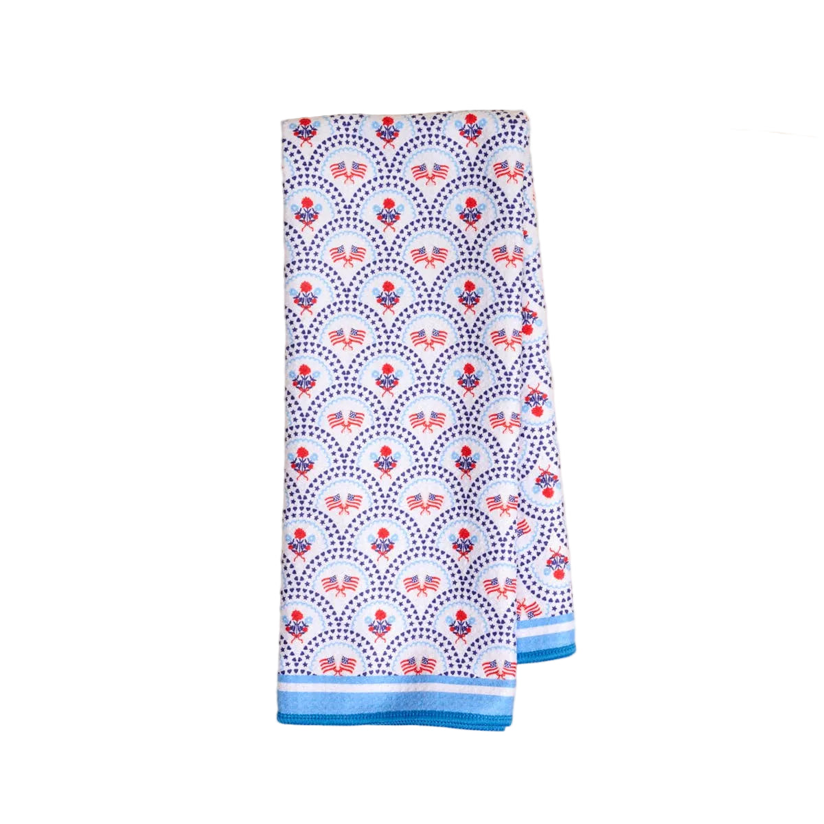All-American Darling waffle tea towel by The Darling Effect featuring patriotic star and stripe pattern in red, white, and blue.