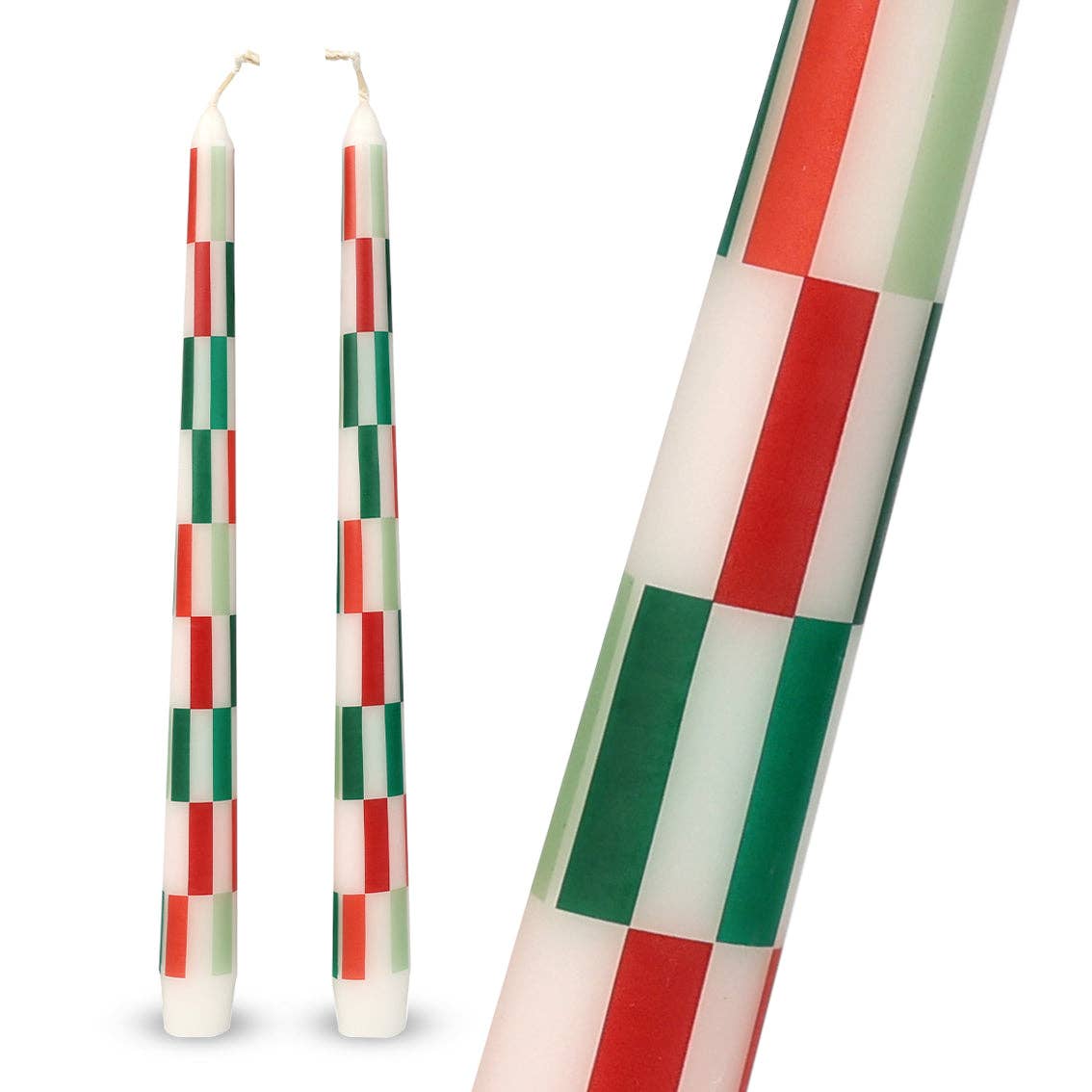 Red & Green Check Dinner Candles | 2 count