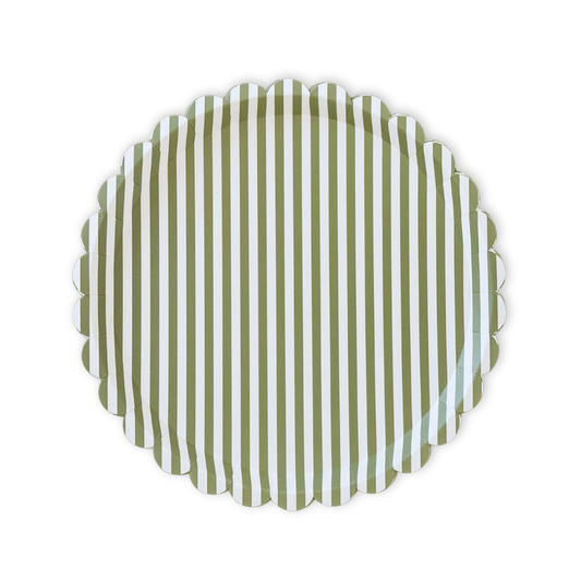 Green & White Striped Scalloped Dinner Plates 10.5" | 12 count