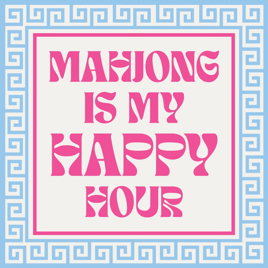 Set of Mahjong-themed cocktail napkins with humorous designs for happy hour, by Soiree Sisters.
