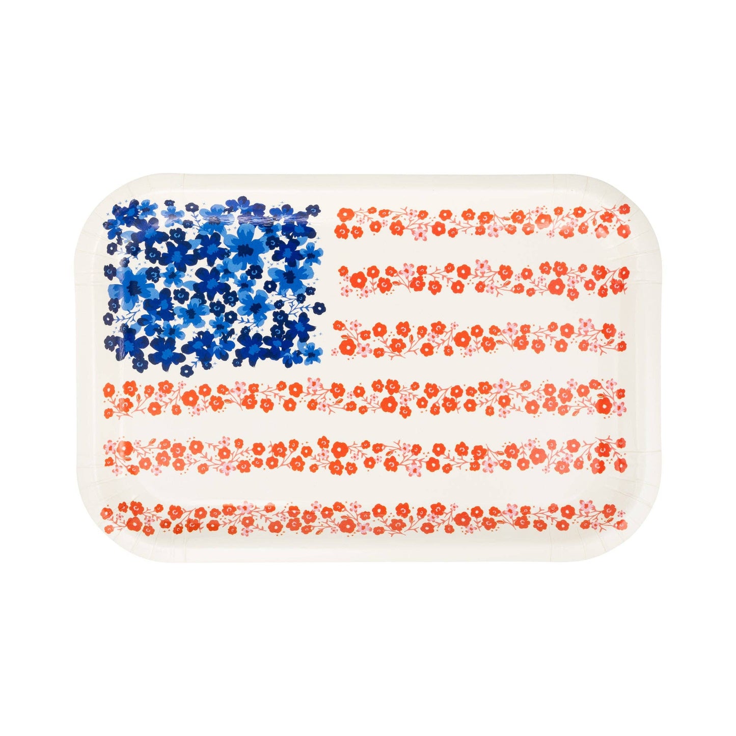 My Mind’s Eye floral flag plate set with eight colorful, decorative plates featuring vibrant flower patterns.