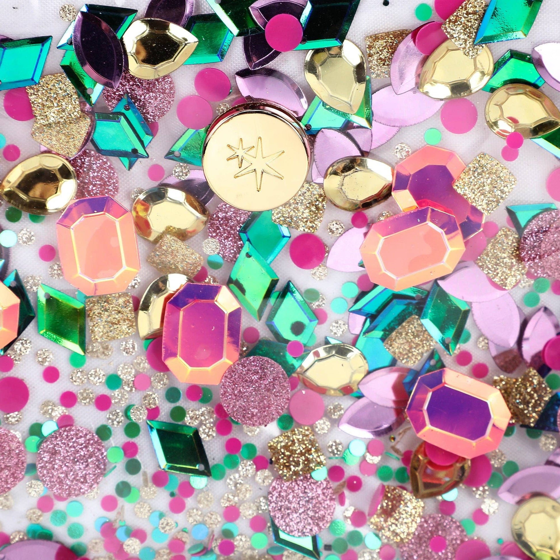 Packed Party Audrey Jewel Confetti insulated lunch box with colorful confetti design and a sturdy handle for carrying.