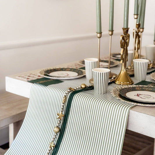 Green Striped Paper Table Runner  | 19.5” x 150”
