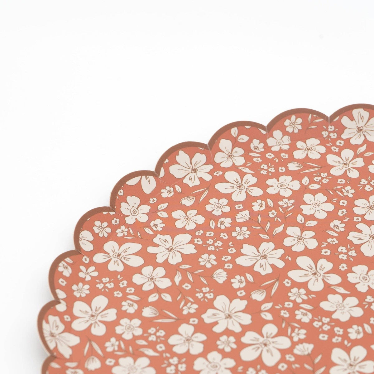 Gatherings by Curated Paperie autumn floral dinner plates with colorful fall floral design on white ceramic.