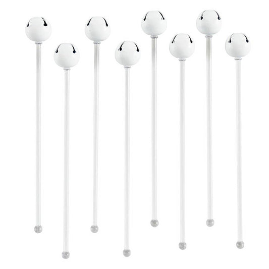 Shiny White Jingle Bell Stir Sticks | Set of 8