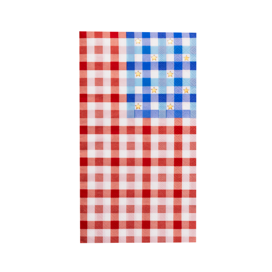 Bonjour Fête American flag gingham guest towels with red, white, and blue checkered pattern for patriotic decor.