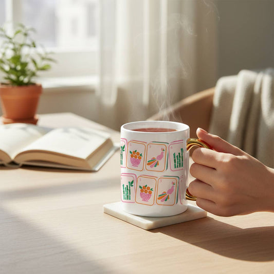 11 oz Cozy Cute Ceramic Mug | Mahjong Tiles