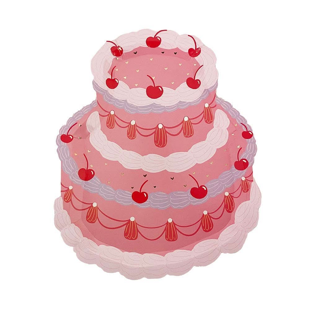 Set of 8 Cherry On Top Cake Dinner Plates by Jollity & Co. and Daydream Society, featuring colorful cherry and dessert illustrations.