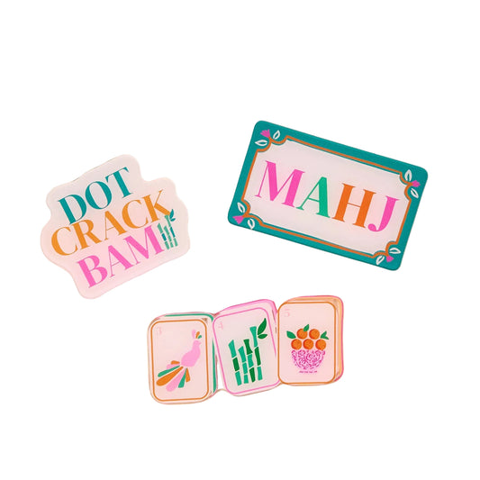 Little Magnet Set Let's Play Mahjong by The Darling Effect with colorful magnetic tiles for educational fun and play.