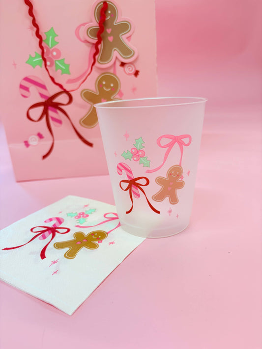 Gingerbread Bows Frosted 16oz Reusable Cups |  Set of 6