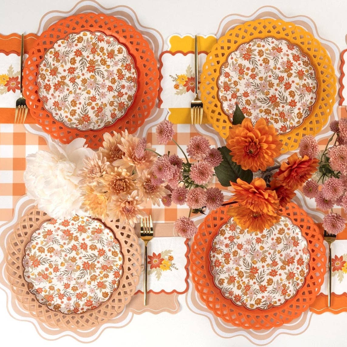 Orange Basketweave Dinner Plates | Set of 8
