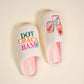 Fuzzy slippers from The Darling Effect with a dot crack pattern in S/M size, featuring soft plush material and cozy design.