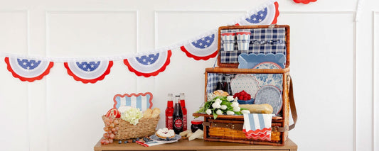 Hamptons Bunting outdoor banner by My Mind’s Eye, 8 ft. decorative fabric bunting with colorful triangular flags for outdoor decor.