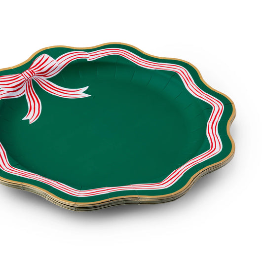 Elegant Green Peppermint Bow Dinner Plates 11" | 8 count