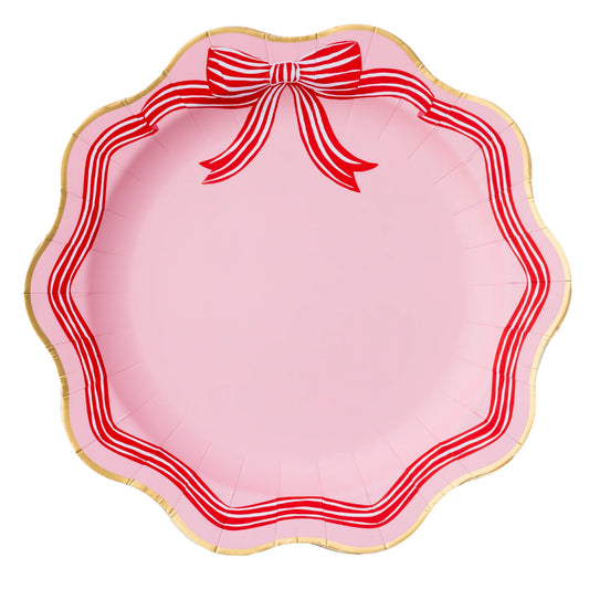 Elegant Pink Peppermint Bow Dinner Plates | 8 count