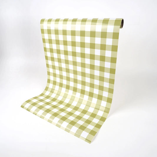 Gingham Olive Paper Table Runner - Porcupine Paper Co.