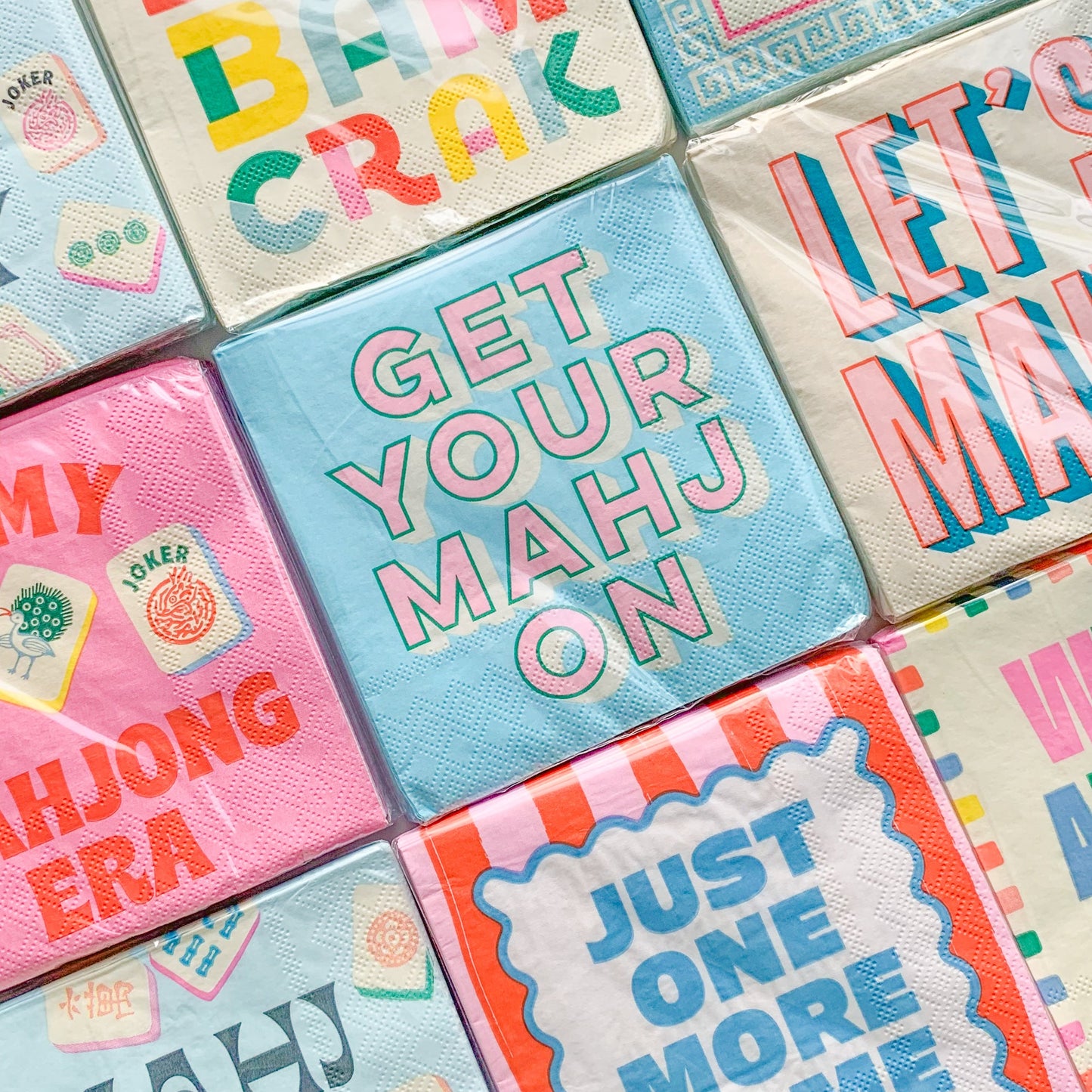 Set of Mahj cocktail napkins from soiree-sisters, featuring stylish, folded paper napkins for parties and events.