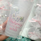 Six frosted ceramic cups featuring mahjong and Mah Girls designs by Porcupine Paper Co., arranged on a wooden surface.