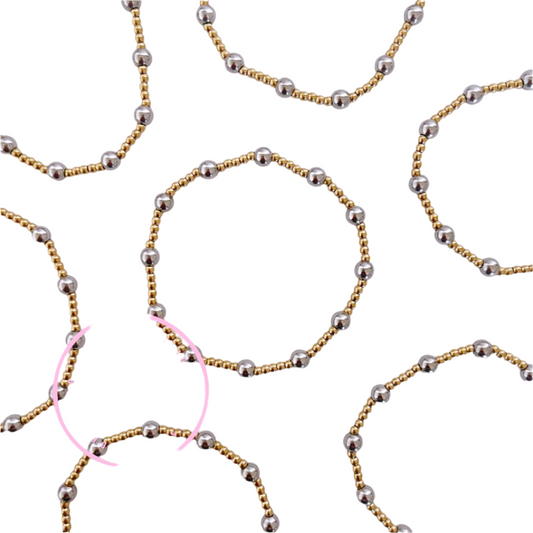 2MM & 4MM Mixed Metals, Gold-Filled Beaded Bracelet