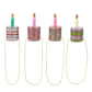 Set of four mini birthday cake party hats by Packed Party, featuring colorful cake designs for celebration accessories.