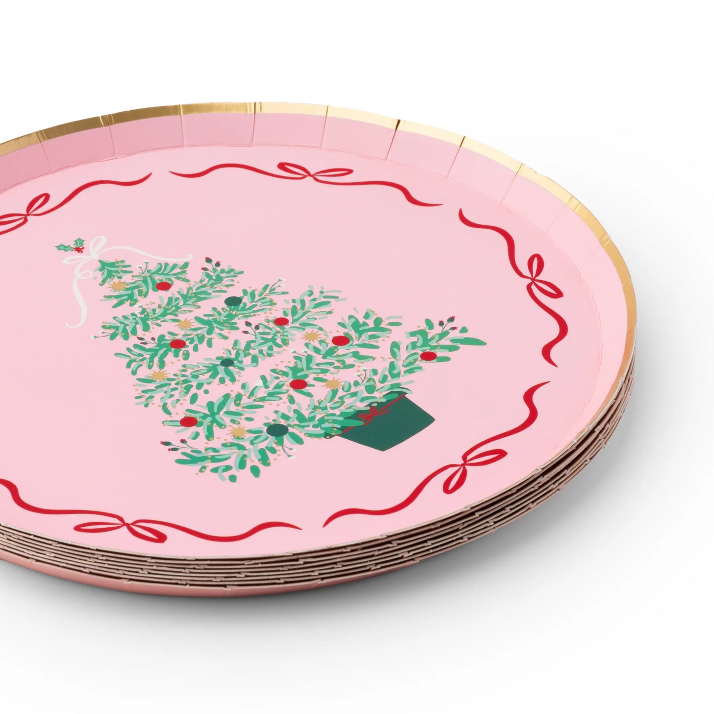 Pink Christmas Tree Dessert Plates 8" | Set of 8