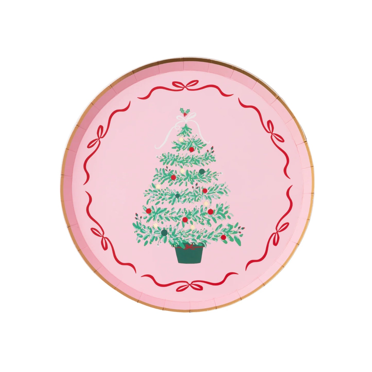 Pink Christmas Tree Dessert Plates 8" | Set of 8