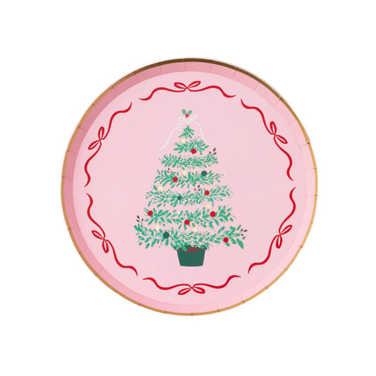 Pink Christmas Tree Dessert Plates 8" | Set of 8