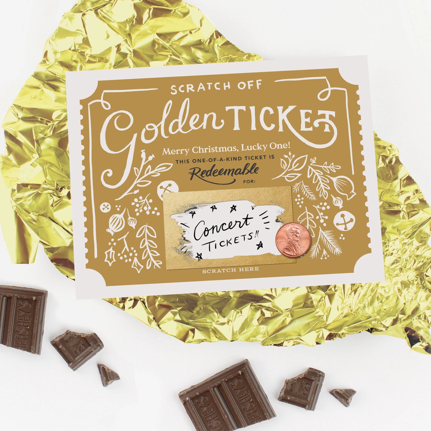 Scratch-Off Christmas Golden Ticket - Holiday Card
