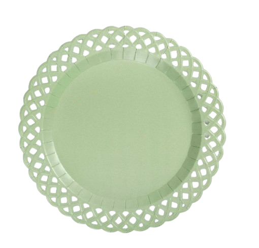 Gatherings by Curated Paperie Sage Basketweave Dinner Paper Plates, 10.5-inch, set of 8, featuring a textured basketweave design.
