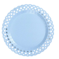 Set of 8 light blue basketweave dinner paper plates by Gatherings, 10.5-inch size, with intricate woven pattern on sturdy paper
