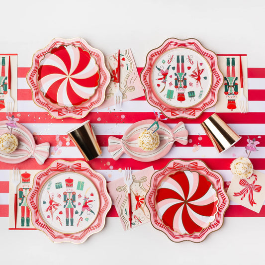 Elegant Pink Peppermint Bow Dinner Plates | 8 count