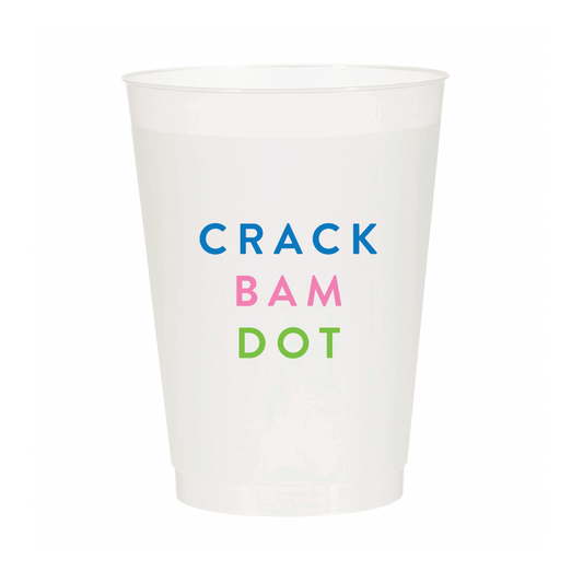 Six frosted Crack Bam Dot Mahjong cups in a pack, featuring colorful dot patterns, from Sip Hip Hooray.