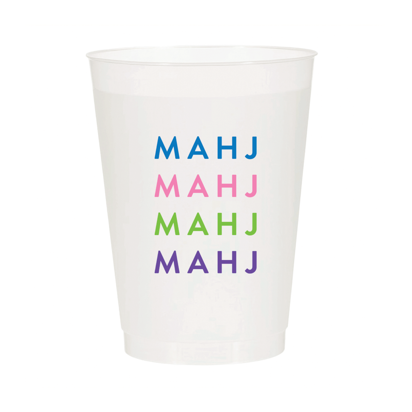 Set of six frosted Mahj Mahj Mahj Mahjong-themed cups by Sip Hip Hooray, featuring colorful geometric designs.