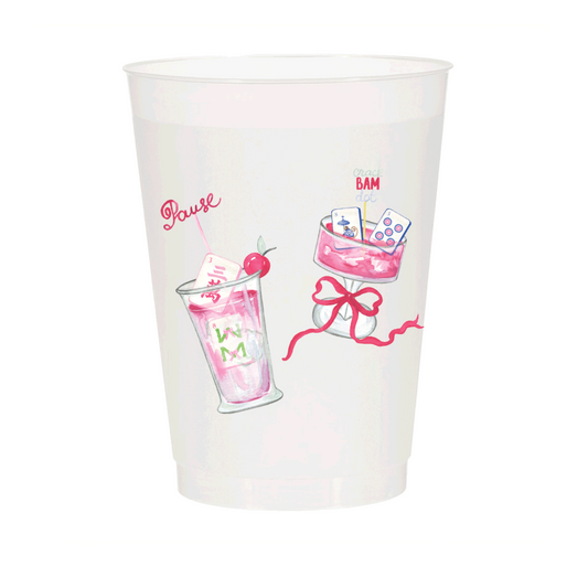 Six frosted Mahjong Cocktail cups by Sip Hip Hooray, 16oz each, featuring colorful Mahjong tile designs.