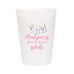 Six frosted cups featuring Mahjong with Ma Girls designs from Porcupine Paper Co., perfect for collectibles or themed drinks.